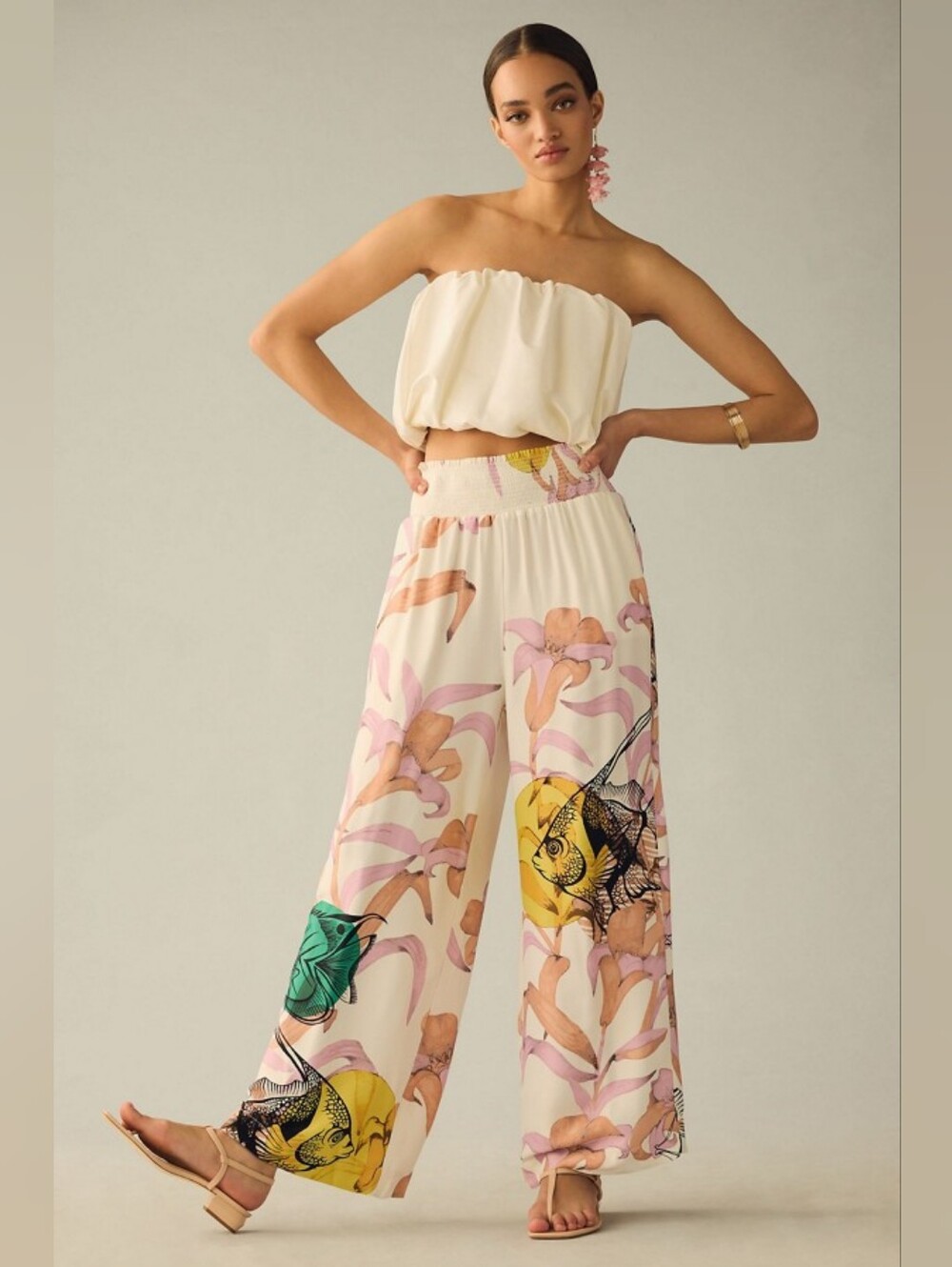 Anthropologie Pia Binazzi Graphic Floral Wide-Leg Pants NWOT XS